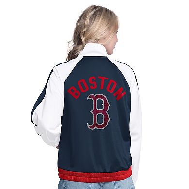 Women's G-III Sports by Carl Banks White/Navy Boston Red Sox Rally Rhinestone Raglan Full-Zip Track Jacket