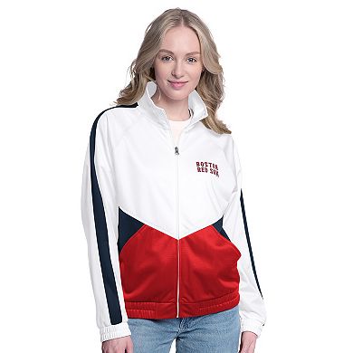 Women's G-III Sports by Carl Banks White/Navy Boston Red Sox Rally Rhinestone Raglan Full-Zip Track Jacket