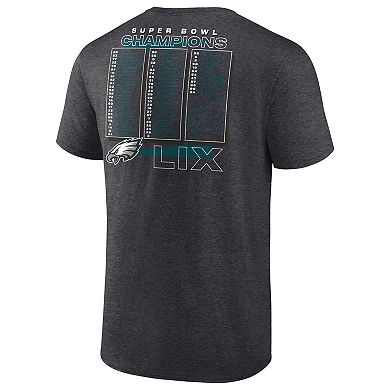 Men's Fanatics Heather Charcoal Philadelphia Eagles Super Bowl LIX Champions Roster T-Shirt