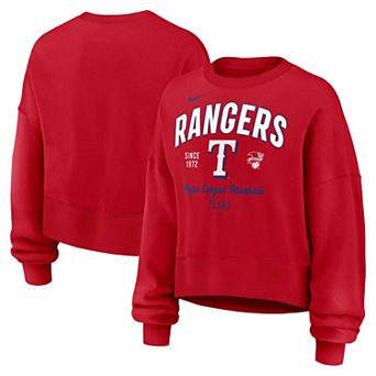 Women's Nike Red Texas Rangers Oversized High Hip Pullover Sweatshirt