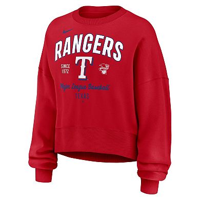 Women's Nike Red Texas Rangers Oversized High Hip Pullover Sweatshirt