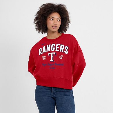 Women's Nike Red Texas Rangers Oversized High Hip Pullover Sweatshirt