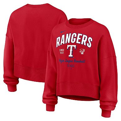 Women's Nike Red Texas Rangers Oversized High Hip Pullover Sweatshirt