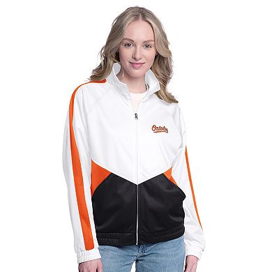 Women's G-III Sports by Carl Banks White/Orange Baltimore Orioles Rally Rhinestone Raglan Full-Zip Track Jacket