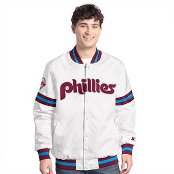 Men's Starter White Philadelphia Phillies Cooperstown Scout Full-Snap Varsity Jacket