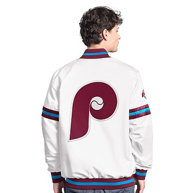 Men's Starter White Philadelphia Phillies Cooperstown Scout Full-Snap Varsity Jacket