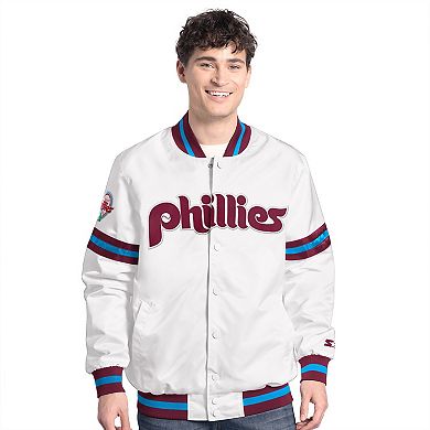 Men's Starter White Philadelphia Phillies Cooperstown Scout Full-Snap Varsity Jacket