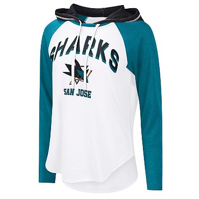 Women's G-III 4Her by Carl Banks White San Jose Sharks VIP Raglan Long Sleeve Hoodie T-Shirt