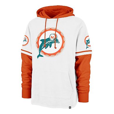 Men's '47 White Miami Dolphins Throwback Shortstop Pullover Hoodie