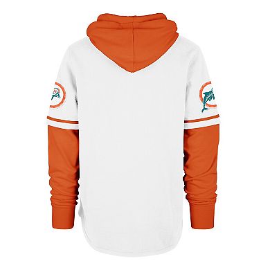 Men's '47 White Miami Dolphins Throwback Shortstop Pullover Hoodie