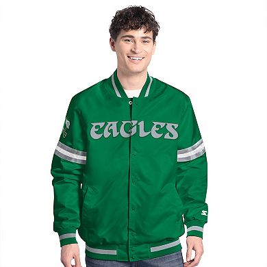 Men's�Starter Green Philadelphia Eagles Vintage Scout Full-Snap Varsity Jacket