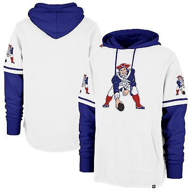 Men's '47 White New England Patriots Throwback Shortstop Pullover Hoodie