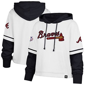 Women's '47 White Atlanta Braves Trifecta Shortstop Cropped Pullover Hoodie