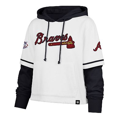 Women's '47 White Atlanta Braves Trifecta Shortstop Cropped Pullover Hoodie