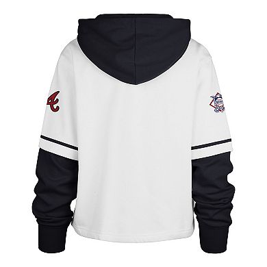 Women's '47 White Atlanta Braves Trifecta Shortstop Cropped Pullover Hoodie