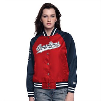 Women's Starter Red/Navy Cleveland Guardians Home Run Full-Snap Varsity Jacket