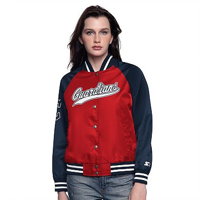 Women's Starter Red/Navy Cleveland Guardians Home Run Full-Snap Varsity Jacket