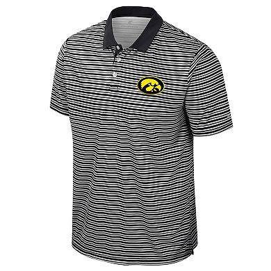 Men's Colosseum Black Iowa Hawkeyes Striped Polo