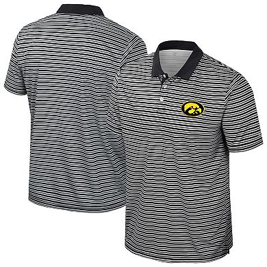 Men's Colosseum Black Iowa Hawkeyes Striped Polo