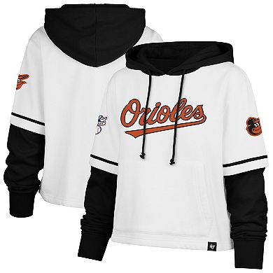 Women's '47 White Baltimore Orioles Trifecta Shortstop Cropped Pullover Hoodie