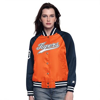 Women's Starter Orange/Navy Detroit Tigers Home Run Full-Snap Varsity Jacket