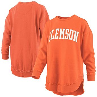 Women's Pressbox Orange Clemson Tigers Melange Poncho Vintage Fleece Long Sleeve Pullover Sweatshirt