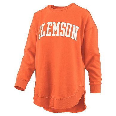 Women's Pressbox Orange Clemson Tigers Melange Poncho Vintage Fleece Long Sleeve Pullover Sweatshirt