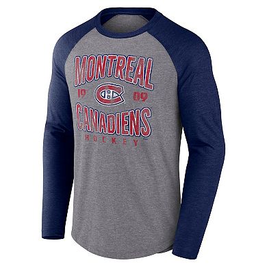 Men's Fanatics Heather Gray Montreal Canadiens Wave Off Tri-Blend Raglan Long Sleeve T-Shirt
