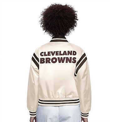 Women's Starter Cream Cleveland Browns Full Count Full-Snap Satin Jacket