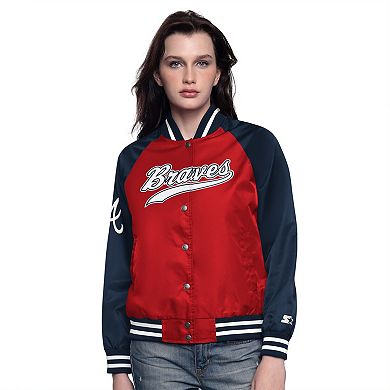 Women's Starter Red/Navy Atlanta Braves Home Run Full-Snap Varsity Jacket