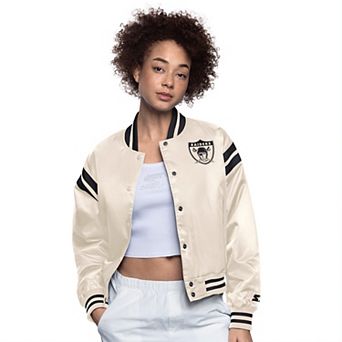 Women's��Starter Cream Oakland Raiders Gridiron Classics Full Count Full-Snap Satin Jacket