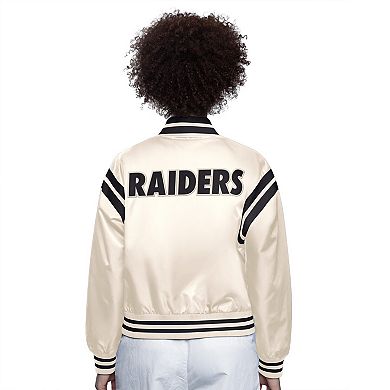 Women's Starter Cream Oakland Raiders Gridiron Classics Full Count Full-Snap Satin Jacket