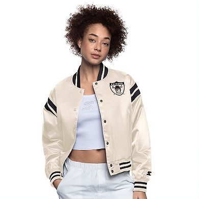 Women's Starter Cream Oakland Raiders Gridiron Classics Full Count Full-Snap Satin Jacket
