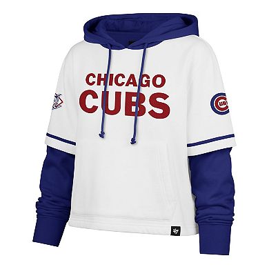 Women's '47 White Chicago Cubs Trifecta Shortstop Cropped Pullover Hoodie