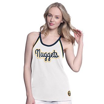 Women's G-III 4Her by Carl Banks White Denver Nuggets Curveball Racerback Tank Top