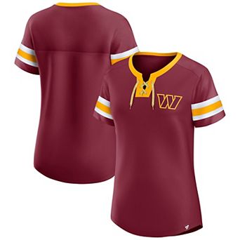 Women's Fanatics Garnet Washington Commanders Lace-Up Bling T-Shirt