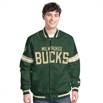Men's Starter Hunter Green/Cream Milwaukee Bucks Scout Full Snap Varsity Jacket