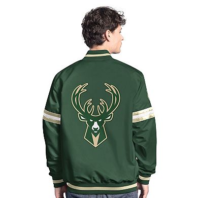 Men's Starter Hunter Green/Cream Milwaukee Bucks Scout Full Snap Varsity Jacket