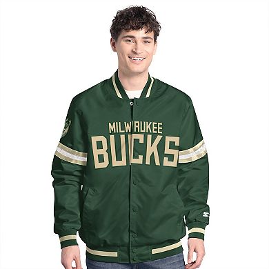 Men's Starter Hunter Green/Cream Milwaukee Bucks Scout Full Snap Varsity Jacket