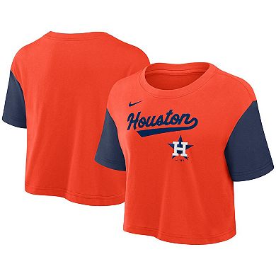 Women's Nike Orange/Navy Houston Astros Script Cropped Performance T-Shirt