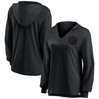 Women's Fanatics  Pittsburgh Steelers Blackout Slub Hoodie V-Neck Long Sleeve T-Shirt
