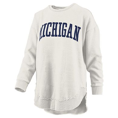 Women's Pressbox Oatmeal Michigan Wolverines Melange Poncho Vintage Fleece Long Sleeve Pullover Sweatshirt