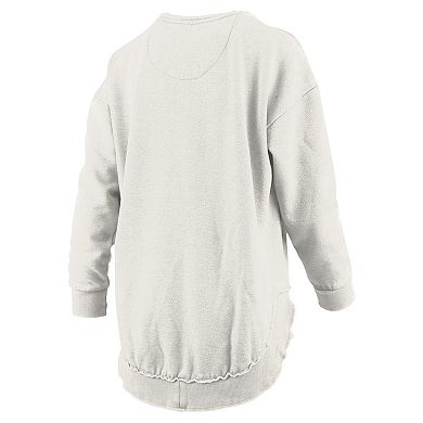 Women's Pressbox Oatmeal Michigan Wolverines Melange Poncho Vintage Fleece Long Sleeve Pullover Sweatshirt