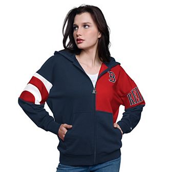 Women's Starter Navy/Red Boston Red Sox Curve Ball Full Zip Hoodie Sweatshirt