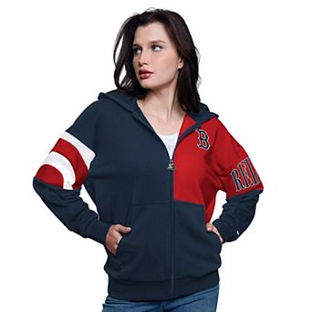 Women's Starter Navy/Red Boston Red Sox Curve Ball Full Zip Hoodie Sweatshirt