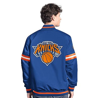 Men's Starter Blue/Orange New York Knicks Scout Full Snap Varsity Jacket