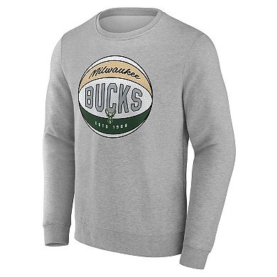 Men's Fanatics Gray Milwaukee Bucks True Classics Hard Color Fleece Pullover Sweatshirt