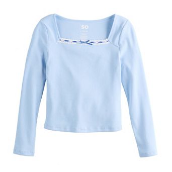 Girls 6-20 SO® Long Sleeve Ribbon Trim Top in Regular & Plus Size