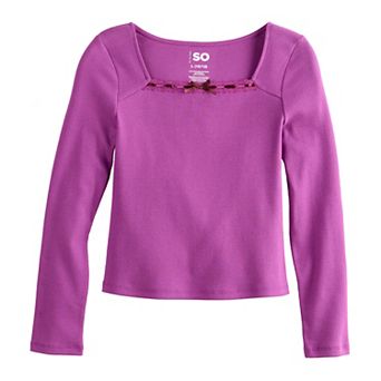 Girls 6-20 SO® Long Sleeve Ribbon Trim Top in Regular & Plus Size
