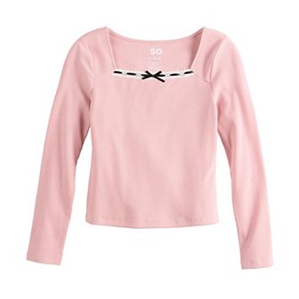 Girls 6-20 SO® Long Sleeve Ribbon Trim Top in Regular & Plus Size